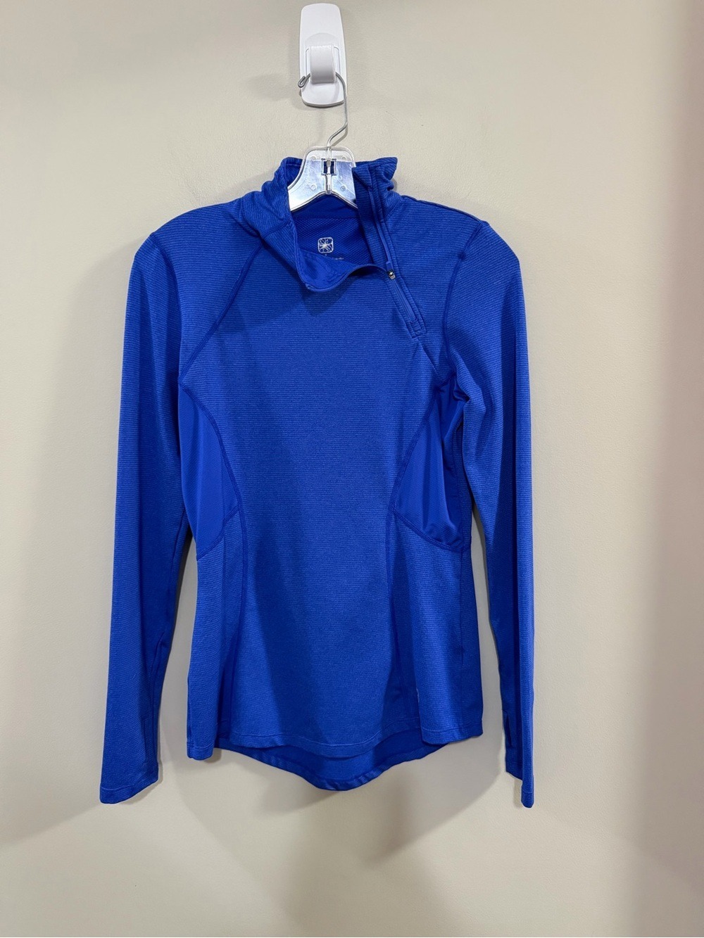 Women's Royal Blue Long-Sleeve Quarter-Zip Asymmetrical Pullover Active Top.